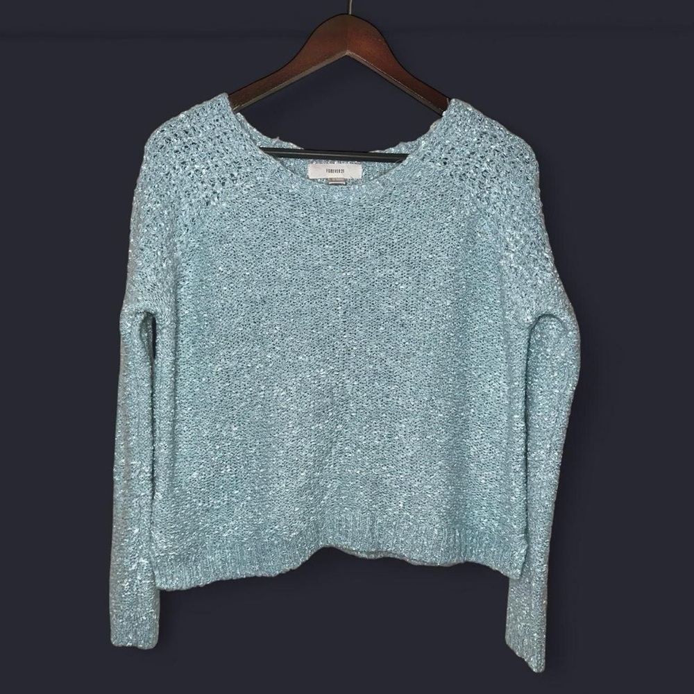 Forever 21 Mint Blue Scoop Neck Sweater Side Slits